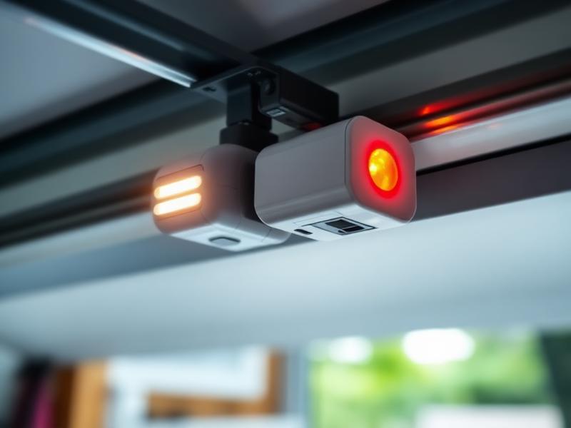 Garage door safety sensor with blinking light for child protection