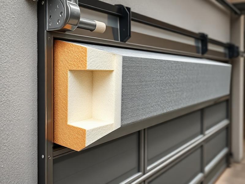 Cross-section of insulated garage door panel showing foam insulation core
