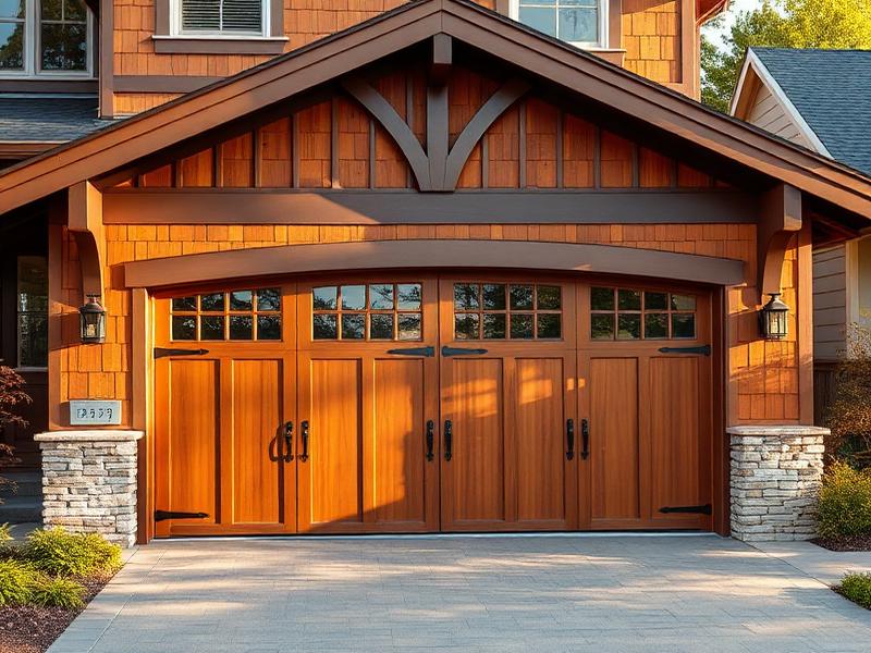 Beautiful carriage-style wood garage door on craftsman style home